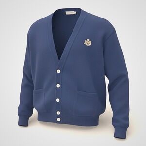 Vintage Calvin Klein Sport Navy Blue Cotton Crest Cardigan Sweater Mens Large